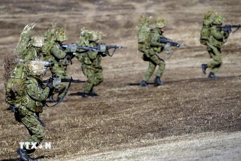Lực lượng phòng vệ mặt đất Nhật Bản tham gia cuộc diễn tập. (Nguồn: AFP/TTXVN) 