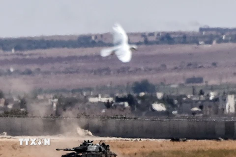Xe tăng của quân đội Thổ Nhĩ Kỳ tham gia chiến dịch chống IS tại khu vực biên giới Syria - Thổ Nhĩ Kỳ. (Nguồn: AFP/TTXVN)