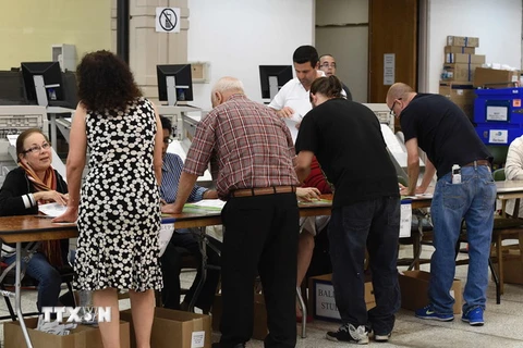 Cử tri xếp hàng chờ bỏ phiếu sớm tại một điểm bầu cử ở Miami, Florida ngày 3/11. (Nguồn: AFP/TTXVN) 