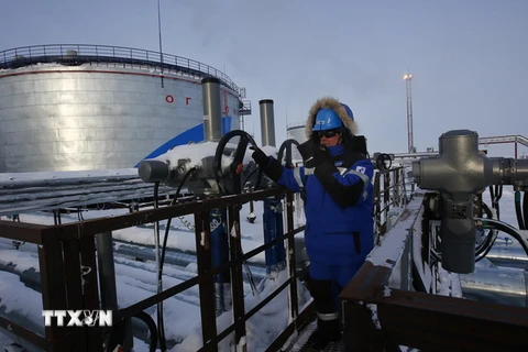Khu vực khai thác ở mỏ dầu Novoprtovskoye thuộc tập đoàn khai thác dầu khí Gazprom của Nga. (Nguồn: AFP/TTXVN)