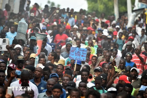 Hàng nghìn người biểu tình phản đối kết quả bầu cử Tổng thống tại thủ đô Port-au-Prince ngày 30/11/2016. (Nguồn: AFP/TTXVN) 