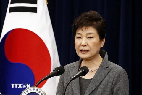 Tổng thống Hàn Quốc Park Geun-hye phát biểu tại Seoul. (Nguồn: AP/TTXVN)