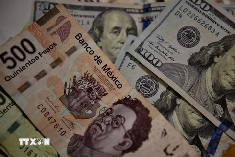 Đồng peso của Mexico và đồng đôla Mỹ. (Nguồn: AFP/TTXVN)