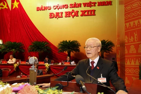 Tổng Bí thư, Chủ tịch nước Nguyễn Phú Trọng đọc Báo cáo Chính trị tại Đại hội XIII của Đảng (Nguồn: TTXVN)
