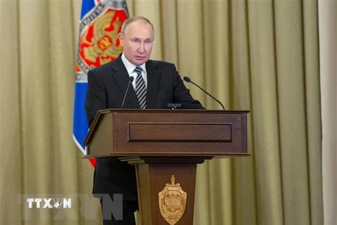 Tổng thống Nga Vladimir Putin phát biểu tại thủ đô Moskva. (Ảnh: AFP/TTXVN) 