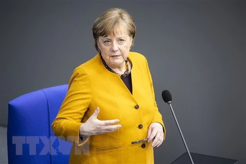 Thủ tướng Đức Angela Merkel phát biểu tại phiên họp Quốc hội ở Berlin. (Ảnh: THX/TTXVN) 