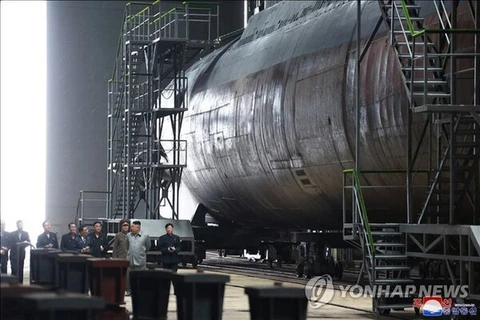 Bức ảnh chụp tàu ngầm phóng tên lửa đạn đạo của Triều Tiên. (Ảnh: Yonhap News)