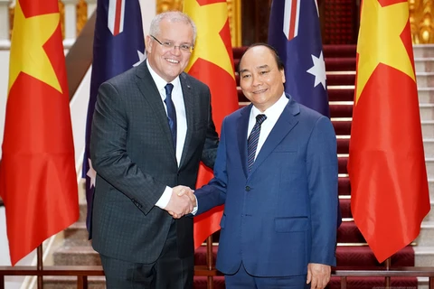 Chủ tịch nước Nguyễn Xuân Phúc và Thủ tướng Australia Scott Morrison.(Ảnh: VGP/Quang Hiếu)