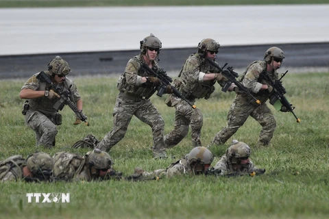 Binh sỹ Mỹ tham gia buổi huấn luyện chiến thuật tại căn cứ không quân Osan ở Pyeongtaek, Hàn Quốc ngày 20/9/2019. (Ảnh: AFP/TTXVN) 