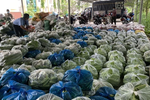 Gần 50 tấn nông sản chuyển đến hỗ trợ người dân Thành phố Hồ Chí Minh. (Ảnh: Chương Đài /TTXVN)