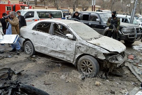 Hiện trường vụ đánh bom liều chết ở thành phố Quetta, thủ phủ tỉnh Balochistan, miền Tây Nam Pakistan. (Ảnh: THX/TTXVN)