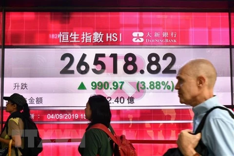 Bảng chỉ số chứng khoán tại Hong Kong, Trung Quốc. (Ảnh minh họa. AFP/TTXVN) 