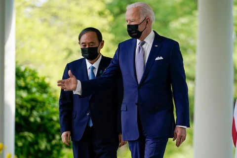 Tổng thống Mỹ Joe Biden và Thủ tướng Nhật Bản Suga Yoshihide tại Nhà Trắng. (Ảnh: AP) 