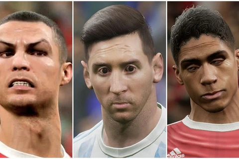 Người chơi đã bày tỏ sự thất vọng về eFootball 2022 trên khắp mạng xã hội, ví dụ như tạo hình của siêu sao Cristiano Ronaldo với đôi mắt lé. (Nguồn: Reuters.) 