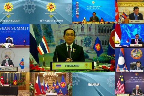 Thủ tướng Thái Lan Prayut Chan-o-cha phát biểu tại Hội nghị cấp cao các quốc gia Đông Nam Á (ASEAN) diễn ra theo hình thức trực tuyến, ngày 26/10/2021. (Ảnh: AFP/TTXVN)
