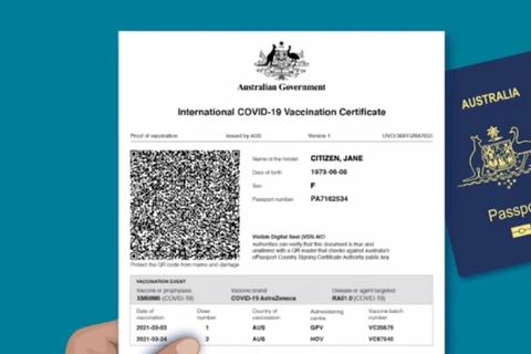Mẫu giấy chứng nhận tiêm chủng quốc tế do chính phủ Australia cấp. (Nguồn: ABC News).