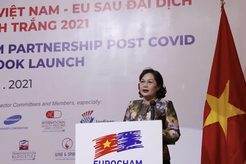 Thống đốc Ngân hàng Nhà nước Việt Nam Nguyễn Thị Hồng phát biểu tại diễn đàn. (Ảnh: Trần Việt /TTXVN)