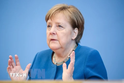 Thủ tướng Đức Angela Merkel tại cuộc họp báo về dịch COVID-19 ở Berlin, Đức. (Nguồn: THX/TTXVN)
