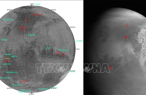Hình ảnh đầu tiên về Sao Hỏa do tàu thăm dò Thiên Vấn-1 của Trung Quốc chụp từ khoảng cách 2,2 triệu km. (Ảnh: THX/TTXVN)