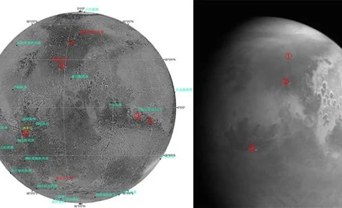 Hình ảnh đầu tiên về Sao Hỏa do tàu thăm dò Thiên Vấn-1 của Trung Quốc chụp từ khoảng cách 2,2 triệu km. (Ảnh: THX/ TTXVN) 
