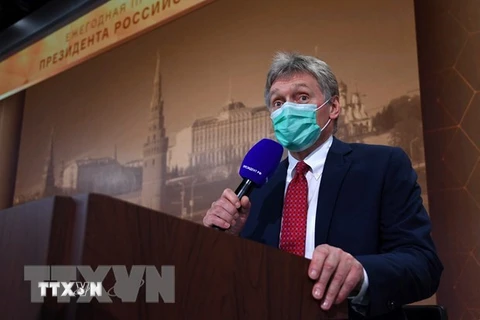Người phát ngôn Điện Kremlin, ông Dmitry Peskov phát biểu tại thủ đô Moskva. (Ảnh: AFP/TTXVN) 