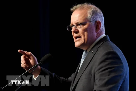 Thủ tướng Australia Scott Morrison phát biểu tại một sự kiện ở thành phố Melbourne. (Ảnh: AFP/TTXVN)