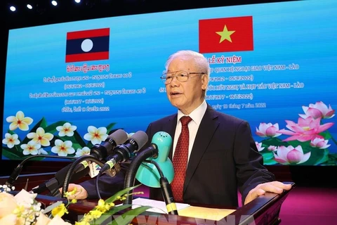 Tổng Bí thư Nguyễn Phú Trọng đọc Diễn văn tại Lễ kỷ niệm. (Ảnh: Trí Dũng/TTXVN) 