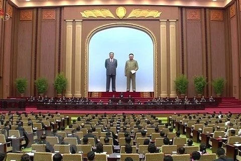 Hình ảnh một kỳ họp của Hội đồng Nhân dân Tối cao (tức Quốc hội Triều Tiên). (Ảnh: Yonhap/TTXVN)