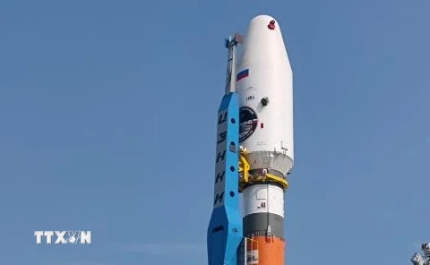 Tên lửa Soyuz mang theo tàu Luna-25 tại sân bay vũ trụ Vostochny. (Nguồn: AFP) 