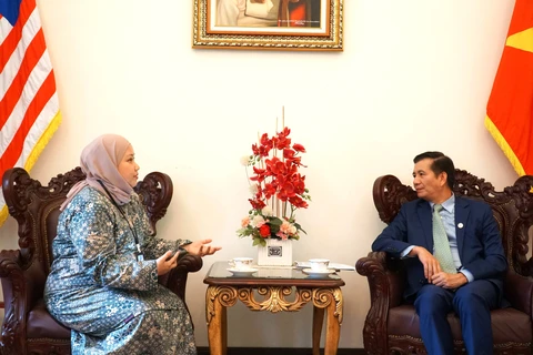 Đại sứ Việt Nam tại Malaysia Đinh Ngọc Linh trả lời phỏng vấn phóng viên Bernama. (Ảnh: Hằng Linh/TTXVN)