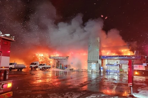 Cháy chợ hải sản ở huyện Seocheon.(Nguồn: Yonhap)