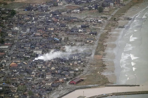 Khu vực bị ảnh hưởng bởi sóng thần sau động đất ở tỉnh Ishikawa, miền Trung Nhật Bản ngày 2/1/2024. (Ảnh: Kyodo/TTXVN)
