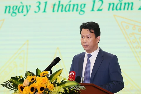 Bộ trưởng Bộ Tài nguyên và Môi trường Đặng Quốc Khánh phát biểu. (Ảnh: Dương Giang/TTXVN)