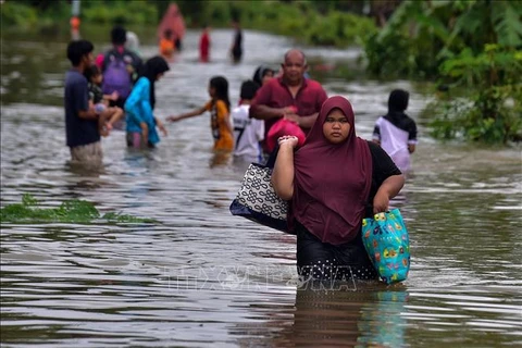  Cảnh ngập lụt sau những trận mưa lớn. (Ảnh: AFP/TTXVN) 