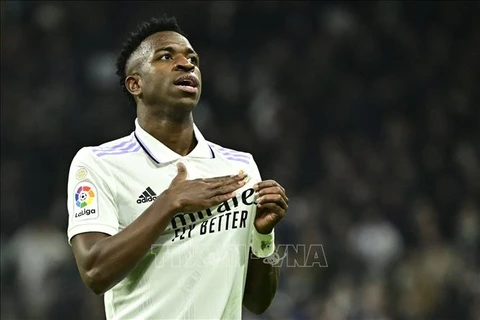 Tiền đạo người Brazil Vinicius Junior trong trận đấu giữa CLB Real Madrid và Valencia CF tại Madrid, Tây Ban Nha, ngày 2/3/2023. (Ảnh: AFP/TTXVN)