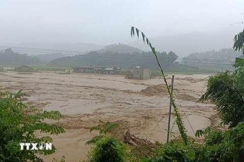 Mưa lớn trên diện rộng gây lũ quét, sạt lở đất làm 6 người chết, 1 người bị thương, 8 nhà bị sạt lở, vùi lấp hoàn toàn, 81 hộ dân phải di dời khẩn cấp.. (Ảnh: TTXVN phát)