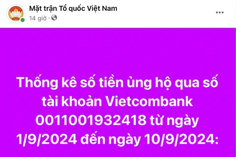 Trang fanpage trên Facebook của Mặt trận Tổ quốc Việt Nam công khai danh sách tổ chức, cá nhân ủng hộ đồng bào vùng bão lũ.