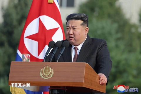 Nhà lãnh đạo Triều Tiên Kim Jong Un phát biểu tại Bình Nhưỡng. (Ảnh: KCNA/TTXVN)