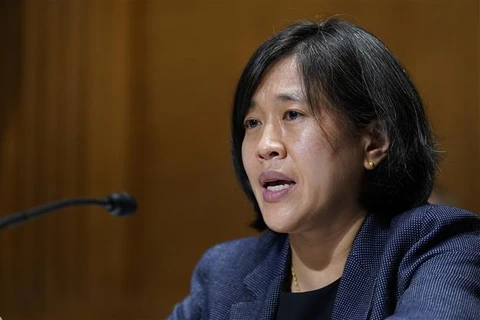 Đại diện Thương mại Mỹ Katherine Tai phát biểu tại phiên điều trần ở Washington, D.C. ngày 12/5/2021. (Ảnh: AFP/TTXVN)