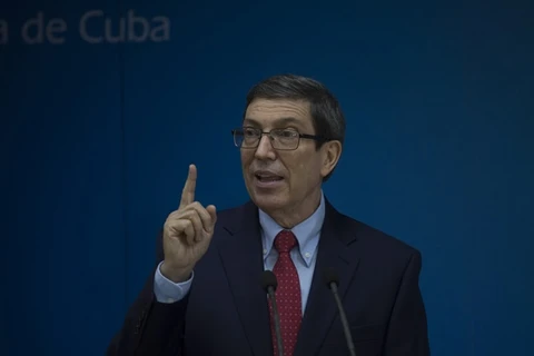 Bộ trưởng Ngoại giao Cuba Bruno Rodríguez tại cuộc họp báo tại Bộ Ngoại giao Cuba ở Havana, ngày 13/7/2021. (Nguồn: cubadebate.cu)