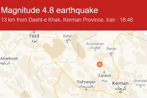 Vị trí khu vực xảy ra trận động đất. (Nguồn: earthquake.usgs.gov)
