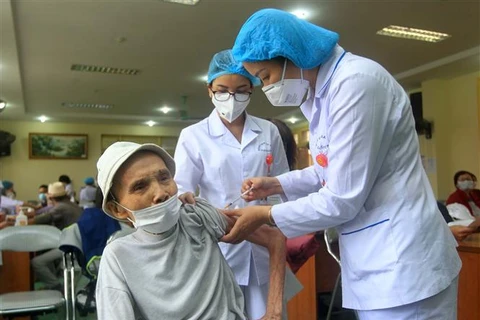 Tiêm vaccine cho người lớn tuổi tại bệnh viện đa khoa quận Ngô Quyền (Hải Phòng). (Ảnh: An Đăng/TTXVN)