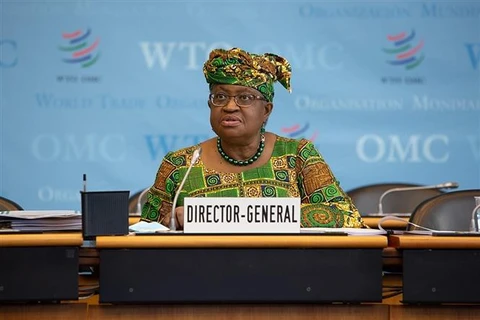 Theo Tổng Giám đốc WTO Ngozi Okonjo-Iweala, thỏa thuận vừa đạt được sẽ làm giảm các chi phí liên quan đến thương mại dịch vụ tới 150 tỷ USD mỗi năm. (Ảnh: THX/TTXVN)