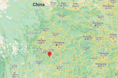 Huyện Hưng Văn, Tứ Xuyên (Trung Quốc) - nơi xảy ra trận động đất có độ lớn 5,1 sáng 6/4/2022. (Google Maps/Ảnh chụp màn hình)