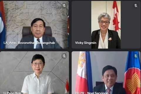Các đại biểu dự cuộc họp Ủy ban hợp tác chung ASEAN-Canada lần thứ 10 theo hình thức trực tuyến, ngày 28/3/2022. (Ảnh: TTXVN)
