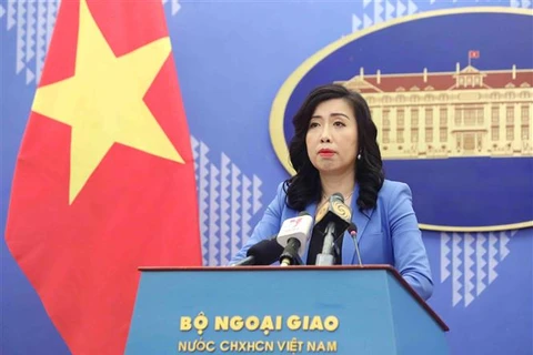 Người phát ngôn Bộ Ngoại giao Lê Thị Thu Hằng thông báo các hoạt động đối ngoại của Việt Nam. (Ảnh: Phạm Kiên/TTXVN)