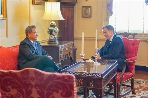 Ngoại trưởng Hàn Quốc Park Jin (trái) trong cuộc gặp Ngoại trưởng Mỹ Antony Blinken tại Washington, ngày 13/6/2022. (Ảnh: Yonhap/TTXVN)
