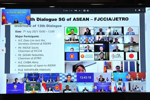 Hội nghị tham vấn cấp Bộ trưởng Kinh tế ASEAN-Nhật Bản lần thứ 27 theo hình thức trực tuyến, hồi tháng 9/2021. (Ảnh: Trần Việt/TTXVN)