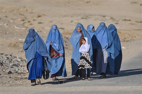 Phụ nữ Afghanistan mặc trang phục Burqa tại Ghanzni (Afghanistan). (Ảnh: AFP/TTXVN)