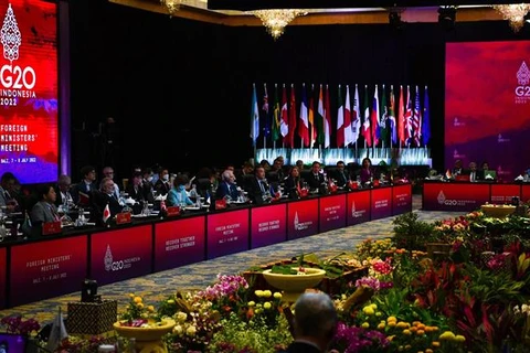 Bộ trưởng Ngoại giao Trung Quốc Vương Nghị phát biểu tại Hội nghị Ngoại trưởng G20 ở Bali (Indonesia), ngày 8/7/2022. (Ảnh: THX/TTXVN)